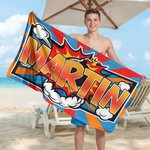 Personalized Cool Comic Style Lightning Cloud Quick Dry Oversized Beach Towel with Name Beach Party Birthday Gift for Family Friends