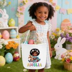 Gepersonaliseerd schattig meisje Bunny paasei grote capaciteit canvas paasmand met naam eieren jacht partij paasdag geschenk voor kinderen