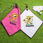 Personalised Long-Tailed Leopard Marsupilami Magnetic Name Waffle Golf Towel with Hanging Clip Birthday Gift for Golf Player | Callie × Marsupilami®