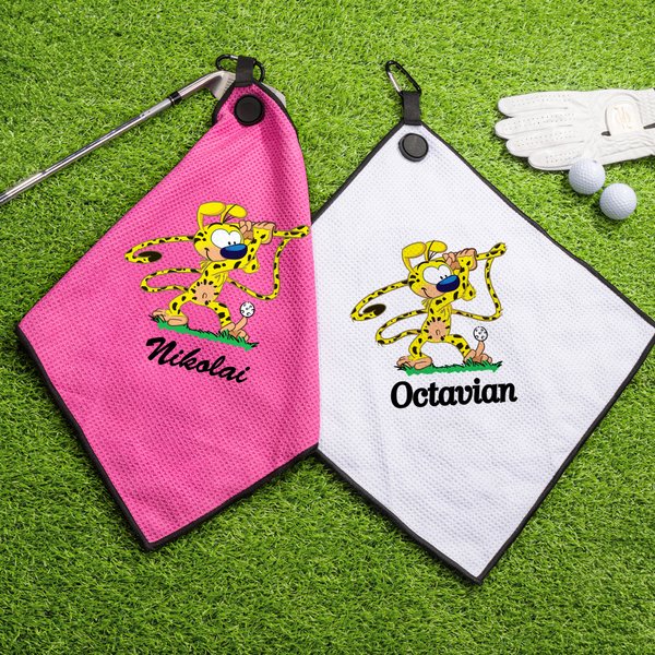 Personalized Long-Tailed Leopard Marsupilami Magnetic Name Waffle Golf Towel with Hanging Clip Birthday Gift for Golf Player | Callie × Marsupilami®