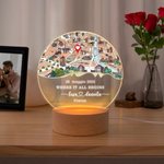 Luce notturna a LED con base in legno personalizzata con nome, indirizzo e data - Regalo di San Valentino per coppie