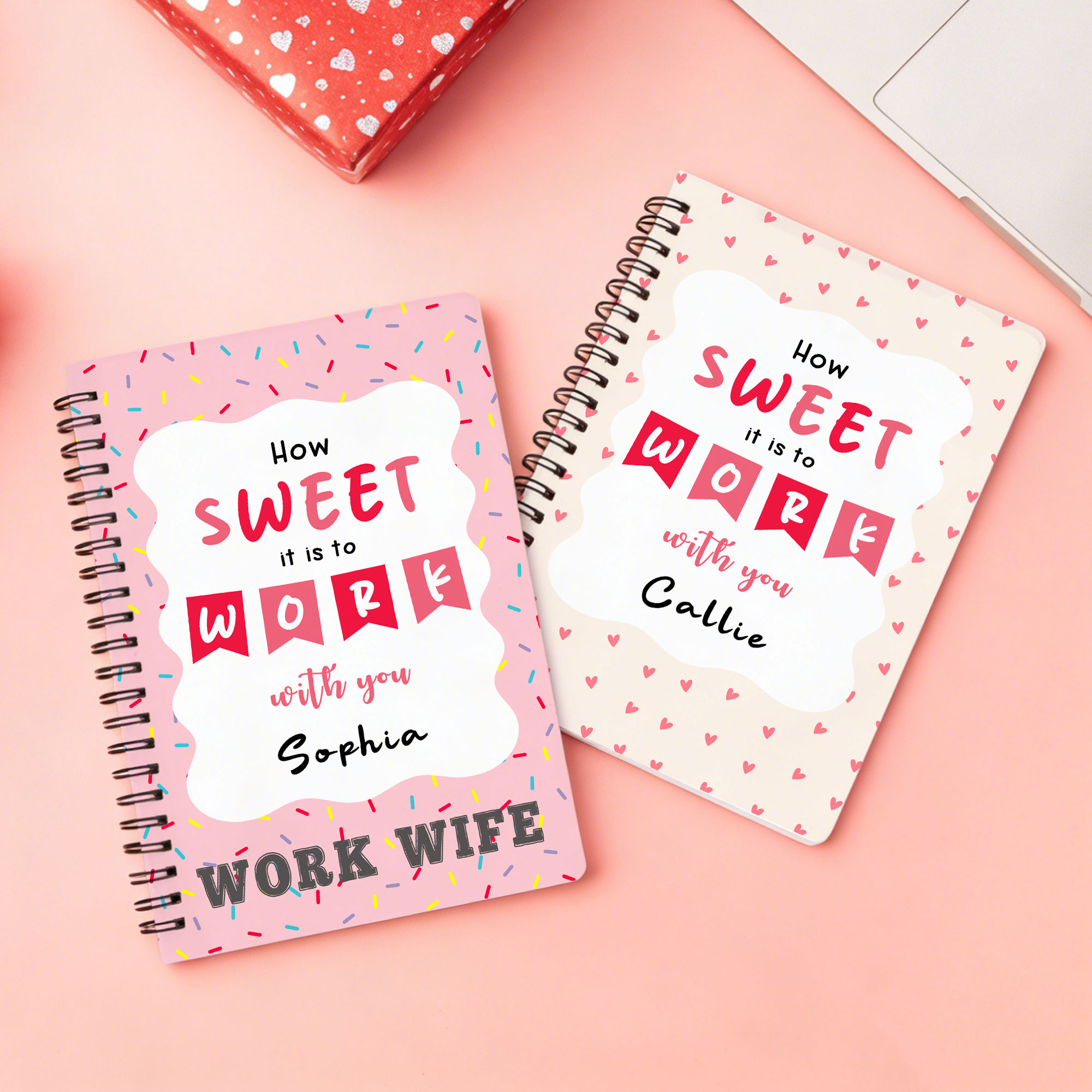 Personnalisé Sweet to Work with You Multicolore A5 Spiral Journal Notebook with Name and 120 Lined Pages Birthday Gift for Colleague Friend