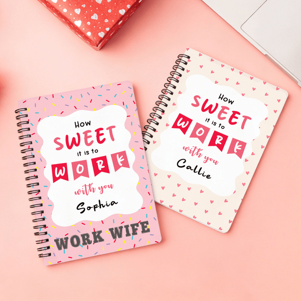 Personalized Sweet to Work with You Multicolor A5 Spiral Journal Notebook with Name and 120 Lined Pages Birthday Gift for Colleague Friend