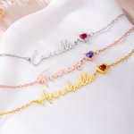 Bracciale personalizzato con pietre di nascita a forma di cuore e nome Gioielli raffinati San Valentino Festa della mamma Regalo di compleanno per coppie di mamme