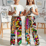 Personalized Graffiti-Art Design Kid Woman Man Pajama Pants with Colorful Name and Drawstring Daily Wear Birthday Gift for Kids Family