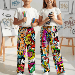 Personalised Graffiti-Art Design Kid Woman Man Pyjama Pants with Colourful Name and Drawstring Daily Wear Birthday Gift for Kids Family