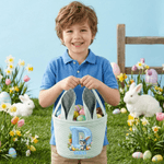 Personalised Simulated 3D Printing Effect Bunny Rabbit Ears Striped Easter Basket with Initial and Name Easter Party Favor Eggs Hunting Gift for Kids