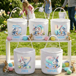 Personalized Cute Bunny Cloud Large Capacity Canvas Easter Basket with Name Eggs Hunting Party Easter Day Gift for Kids