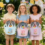 Personalised Simulated 3D Printing Effect Bunny Rabbit Ears Striped Easter Basket with Initial and Name Easter Party Favor Eggs Hunting Gift for Kids