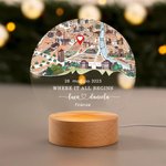 Luce notturna a LED con base in legno personalizzata con nome, indirizzo e data - Regalo di San Valentino per coppie