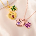 Personalized Love & Gift Box Double Pendant Necklace with Heart-Shaped Birthstone and Name Dainty Jewelry Valentine's Day Birthday Gift for Her
