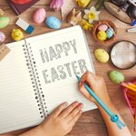 Personalized Cute Easter Peter Rabbit A5 Spiral Lined Notebook and Pen Set with Name Happy Easter Birthday Gift for Boys Girls