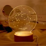 Personalised Zodiac Name LED Night Light with Wood Base Desk Decoration Valentine’s Day Wedding Anniversary Gift for Couple