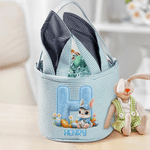 Personalised Simulated 3D Printing Effect Bunny Rabbit Ears Striped Easter Basket with Initial and Name Easter Party Favor Eggs Hunting Gift for Kids