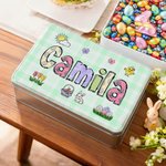 Uova di Pasqua personalizzate di fiori di coniglio Scatola di biscotti in metallo per uso alimentare con nome Regalo di Pasqua per ragazzi ragazze bambini