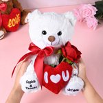 Ours en peluche avec cœur rouge personnalisé avec textes sur les pieds - Cadeau anniversaire Saint-Valentin pour couple