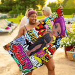 Personlig graffitistil tecknad karaktär mjuk snabbtorkande överdimensionerad strandhandduk med namn resa semester väsentlig födelsedagspresent för barn vuxna