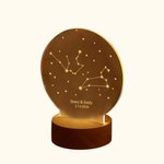 Personalised Zodiac Name LED Night Light with Wood Base Desk Decoration Valentine’s Day Wedding Anniversary Gift for Couple