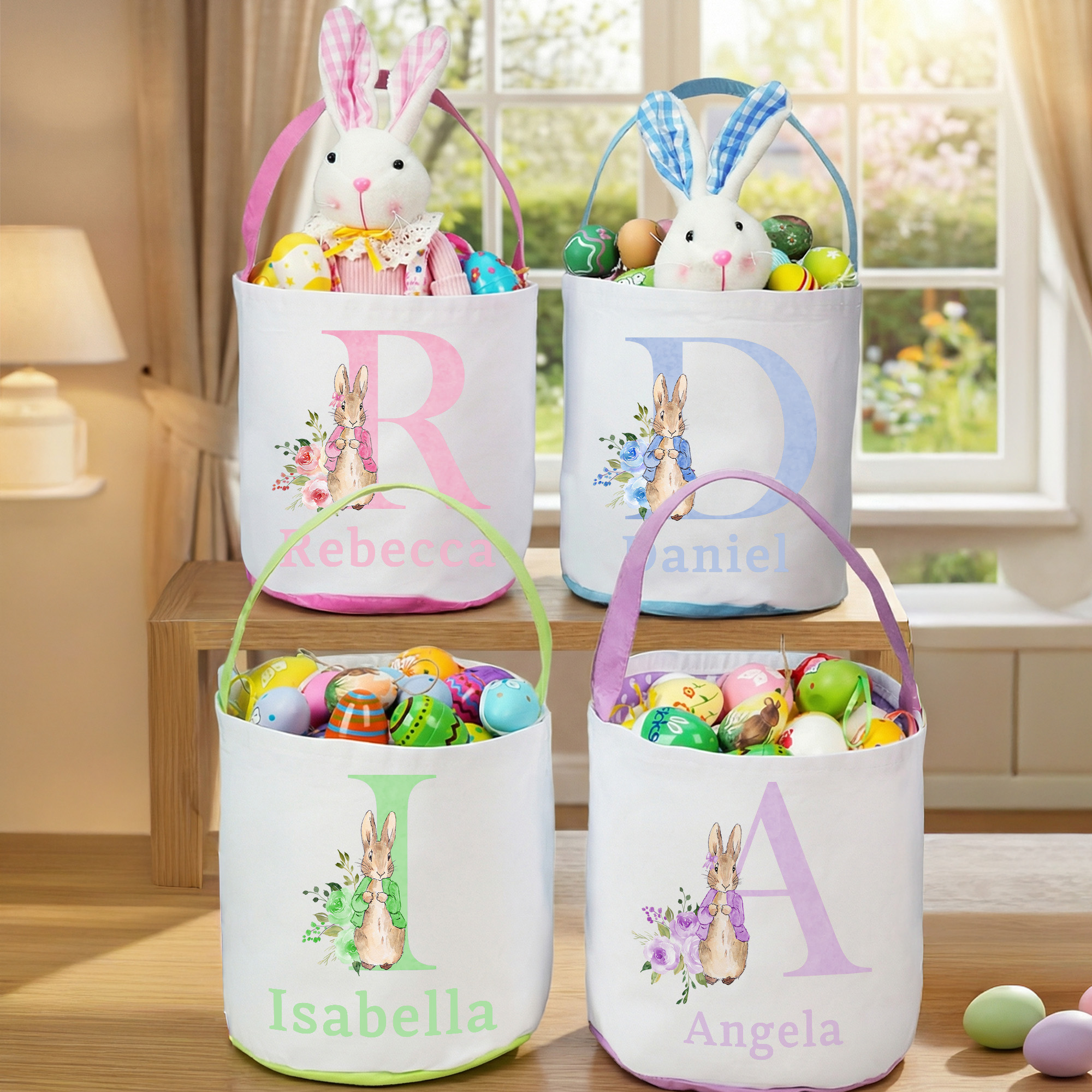 Panier de Pâques personnalisé avec le nom de Peter Rabbit Chasse aux oeufs de Pâques Cadeau pour enfants