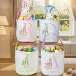Personalized Cute Peter Rabbit Initial Easter Bucket Basket with Name Easter Egg Hunt Easter Party Favors Gift for Kids