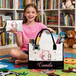 Gepersonaliseerde Geboorte Bloemen Cartoon Karakter Grote Tote Tas Draagbare Make-up Tas met Namen Dagelijks Gebruik Moederdagcadeaus voor Moeders Vrienden