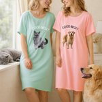 Personalized Multicolor Pet Photo Soft Nightdress with Text Daily Wear Birthday Gift for Grandma Mom Woman Pet Lover