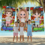 Personlig graffitistil tecknad karaktär mjuk snabbtorkande överdimensionerad strandhandduk med namn resa semester väsentlig födelsedagspresent för barn vuxna