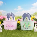 Panier de œufs Pâques personnalisé avec nom et motif lapin - Cadeau fête de Pâques pour les enfants