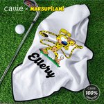 Personalised Long-Tailed Leopard Marsupilami Magnetic Name Waffle Golf Towel with Hanging Clip Birthday Gift for Golf Player | Callie × Marsupilami®