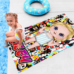 Personlig graffitistil tecknad karaktär mjuk snabbtorkande överdimensionerad strandhandduk med namn resa semester väsentlig födelsedagspresent för barn vuxna