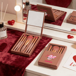 Personalized Heart Bow Rose 5 Pcs Makeup Brushes Box Set with Name and Mirror Birthday Valentine's Day Gift for Friends Girls