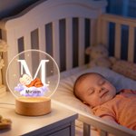Personalized Cartoon Character Cloud LED Night Light with Wooden Base and Name Nursery Decor Birthday Baby Shower Gift for Babies Toddlers