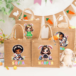 Personalized Cute Cartoon Bunny Girl Large Capacity Jute Bag with Name Daily Use Happy Easter Gift for Girls