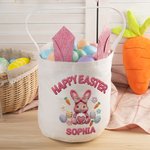 Personalized Yarn Crocheted Effect Cute Rabbit Name Linen Bucket Basket with Bunny Ears Easter Egg Hunting Easter Party Favors Gift for Kids