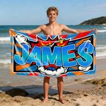 Personalized Cool Comic Style Lightning Cloud Quick Dry Oversized Beach Towel with Name Beach Party Birthday Gift for Family Friends