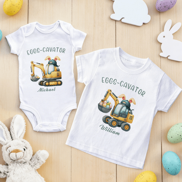 Personalisierte niedlichen Bagger Häschen Ohr Initial 100% Baumwolle Bodysuit Kind T-Shirt mit Namen täglich tragen Ostern Geschenk für Babys Kinder