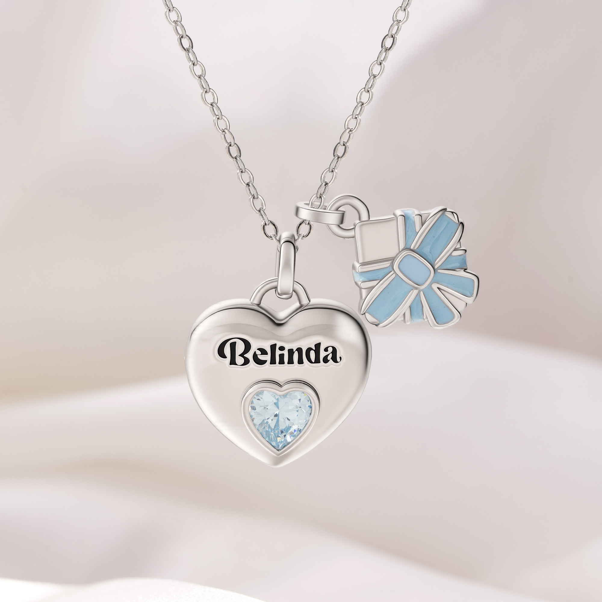 Collier personnalisé avec pierre de naissance et nom - Bijou délicat avec 2 pendentifs - Cadeau anniversaire Saint-Valentin pour elle