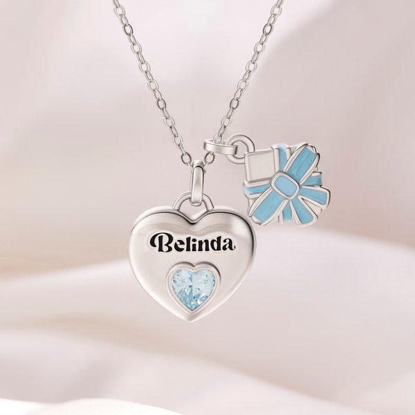 Collana con doppio ciondolo personalizzato Love & Gift Box con pietra di nascita a forma di cuore e nome Gioielli raffinati Regalo di compleanno di San Valentino per lei