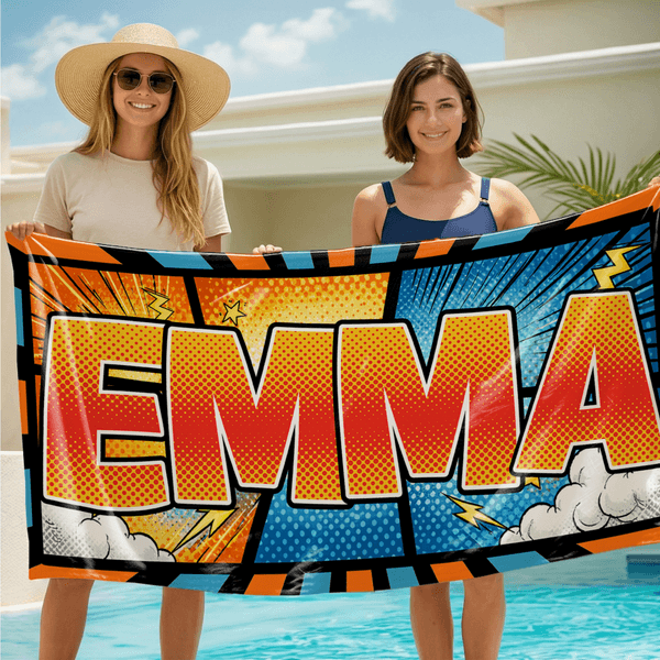 Personalized Cool Comic Style Lightning Cloud Quick Dry Oversized Beach Towel with Name Beach Party Birthday Gift for Family Friends