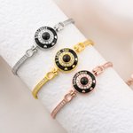 Bracciale di proiezione fotografica con ciondolo a forma di cuore inciso personalizzato con testo e pietra preziosa, regalo di compleanno per le donne e le ragazze.