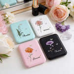 Personalized Crystal Birth Flower Butterfly LED Makeup Pocket Mirror with Name Travel Daily Use Birthday Wedding Gift for Women Besties Brides