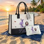 Gepersonaliseerde Geboorte Bloemen Cartoon Karakter Grote Tote Tas Draagbare Make-up Tas met Namen Dagelijks Gebruik Moederdagcadeaus voor Moeders Vrienden