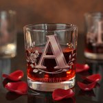 Gepersonaliseerde Rose Initial 10 oz Rock Whiskey glas met naam Old Fashioned verjaardagscadeau voor whiskey liefhebber