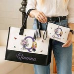 Gepersonaliseerde Geboorte Bloemen Cartoon Karakter Grote Tote Tas Draagbare Make-up Tas met Namen Dagelijks Gebruik Moederdagcadeaus voor Moeders Vrienden
