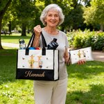 Gepersonaliseerde Geboorte Bloemen Cartoon Karakter Grote Tote Tas Draagbare Make-up Tas met Namen Dagelijks Gebruik Moederdagcadeaus voor Moeders Vrienden