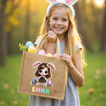 Personalized Cute Cartoon Bunny Girl Large Capacity Jute Bag with Name Daily Use Happy Easter Gift for Girls