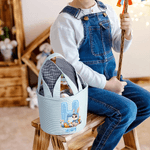 Personalised Simulated 3D Printing Effect Bunny Rabbit Ears Striped Easter Basket with Initial and Name Easter Party Favor Eggs Hunting Gift for Kids