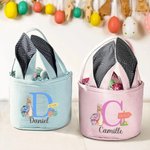 Panier de œufs Pâques personnalisé avec nom et motif lapin - Cadeau fête de Pâques pour les enfants
