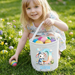 Personalized Cute Bunny Cloud Large Capacity Canvas Easter Basket with Name Eggs Hunting Party Easter Day Gift for Kids