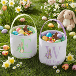 Personalized Cute Peter Rabbit Initial Easter Bucket Basket with Name Easter Egg Hunt Easter Party Favors Gift for Kids